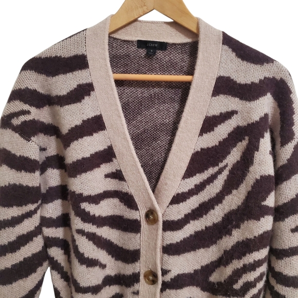 J.Crew Ribbed V-neck cardigan sweater in zebra stripe Knitted Wool Alpaca S - Picture 4 of 13